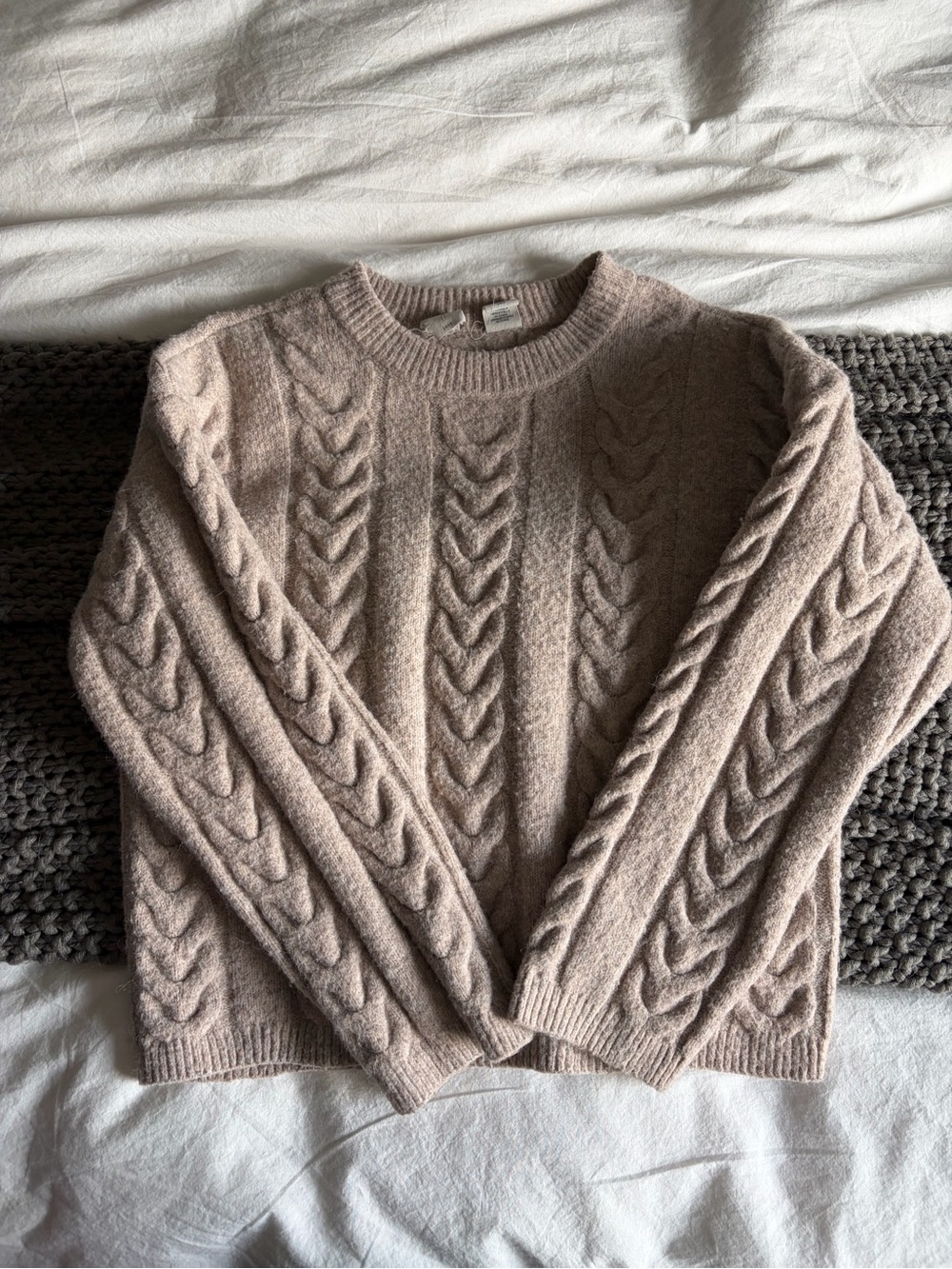 Cable Knit Crewneck Sweater - Taupe